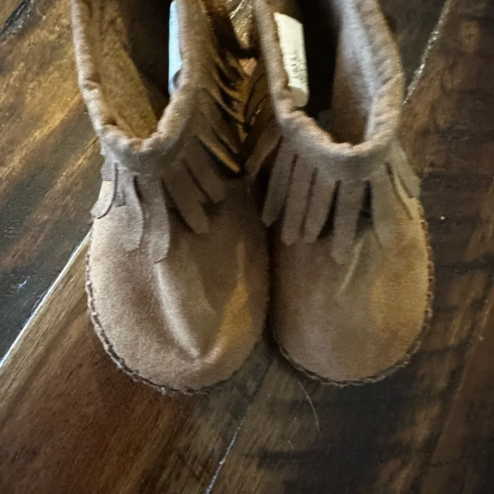 Teeny Toes Toddler Fringe Boots Brown Faux Suede Snap Closure Size 4